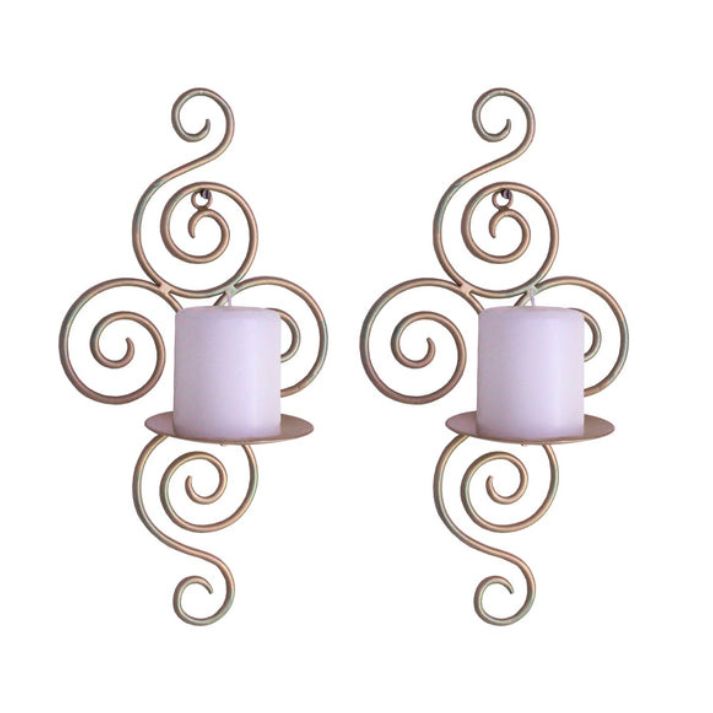 Hosley® Wall Candle Scone, Set of 2 Elegant Swirling Iron Hanging Wall Mounted Decorative Candle Holder For Home Decoration