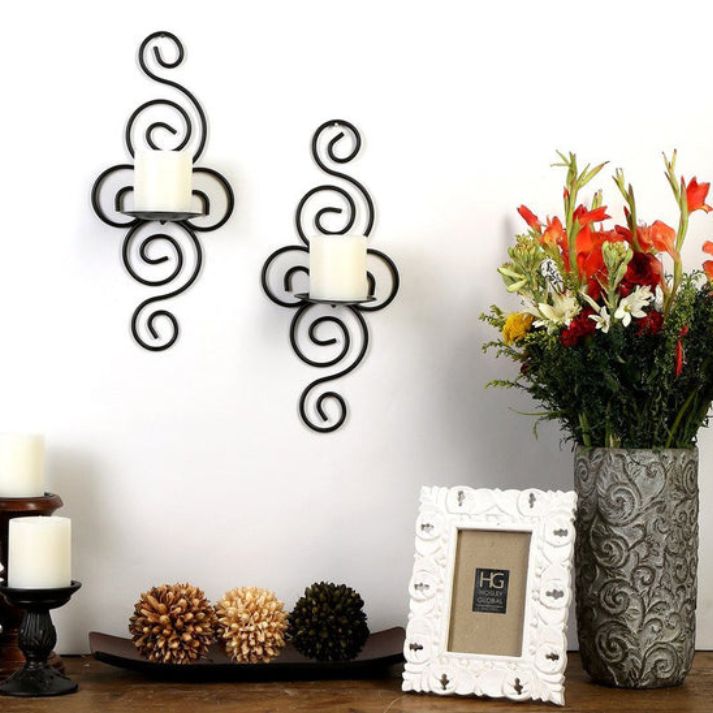 Hosley Set of 2 Decorative Wall Sconce With Free Candles (Black Matte)