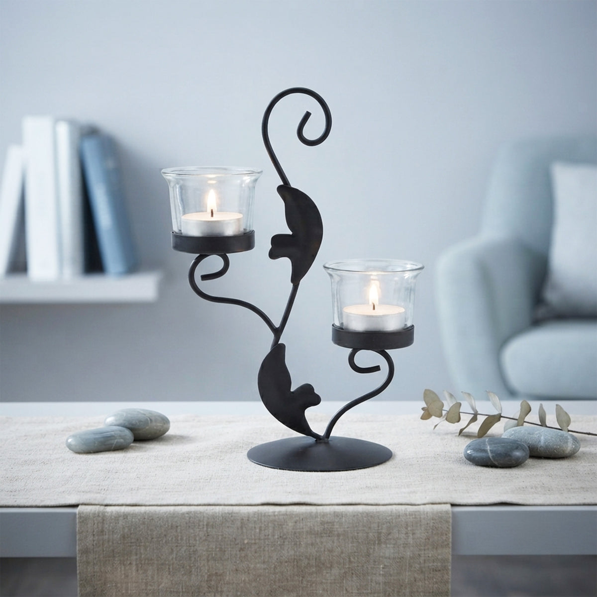 Hosley Decorative Tealight Holder with 2 Clear Glasses
