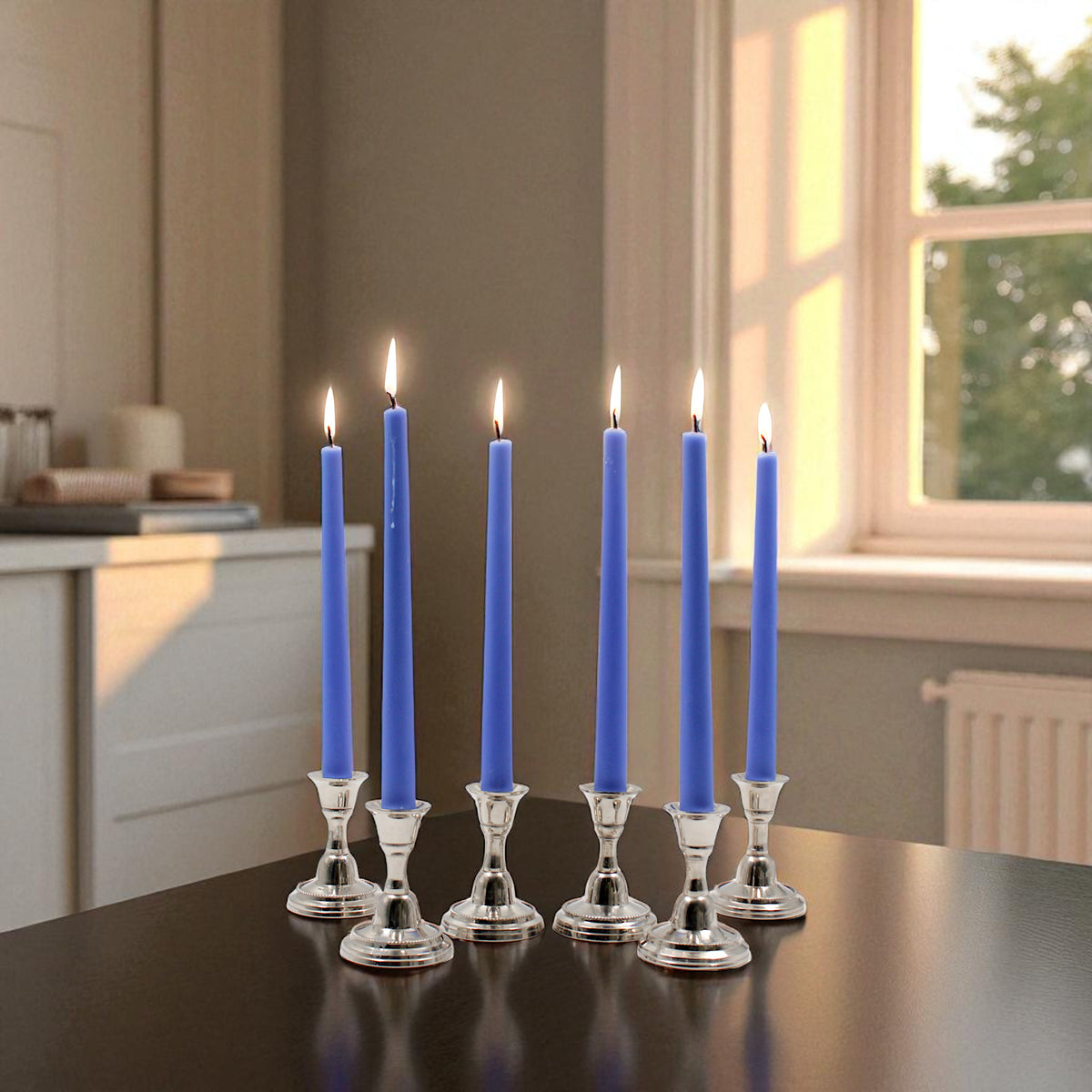 HOSLEY Pack of 6 Blue Taper Candles Long Candles|10 Inch Long|Dinner Candles|Smokeless & Dripless|Celebration Candles|Long Burning|Perfect for Home Decor, Lighting|Burn Time 9 Hours| Unscented