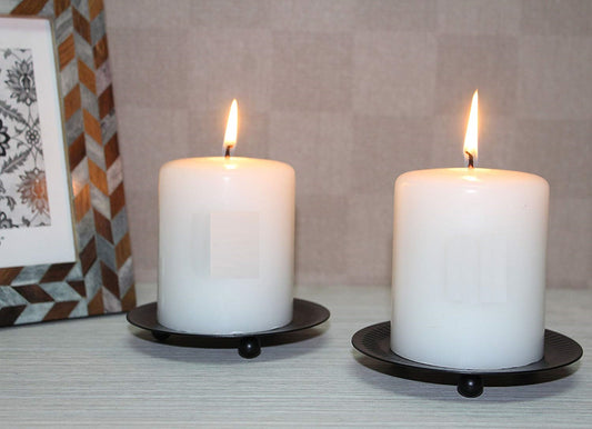 Hosley Black Iron Candles Stand  With 3" Pillar ( Set of -2 )