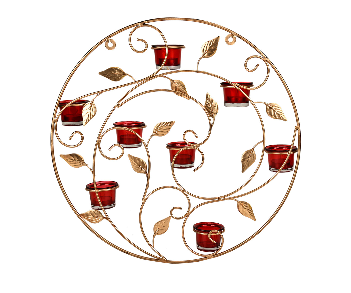 Hosley Metallic Gold Wall Sconce with Red and Clear Glasses