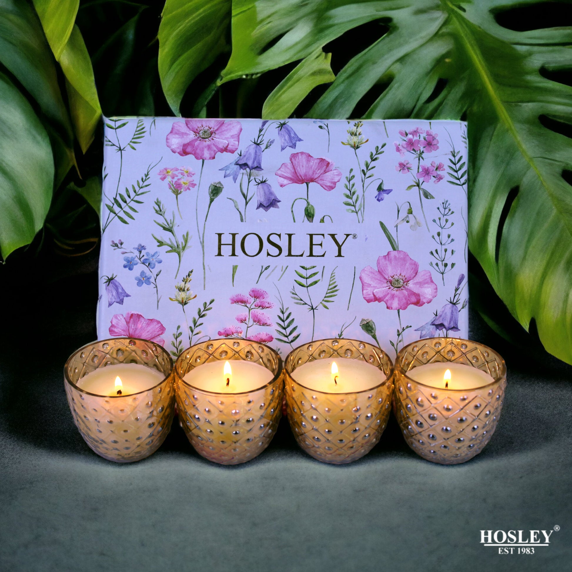 Hosley® Set of 4 Fragrance Gold Glass Candles with Ceramic Incense Stick Holder Gift Set
