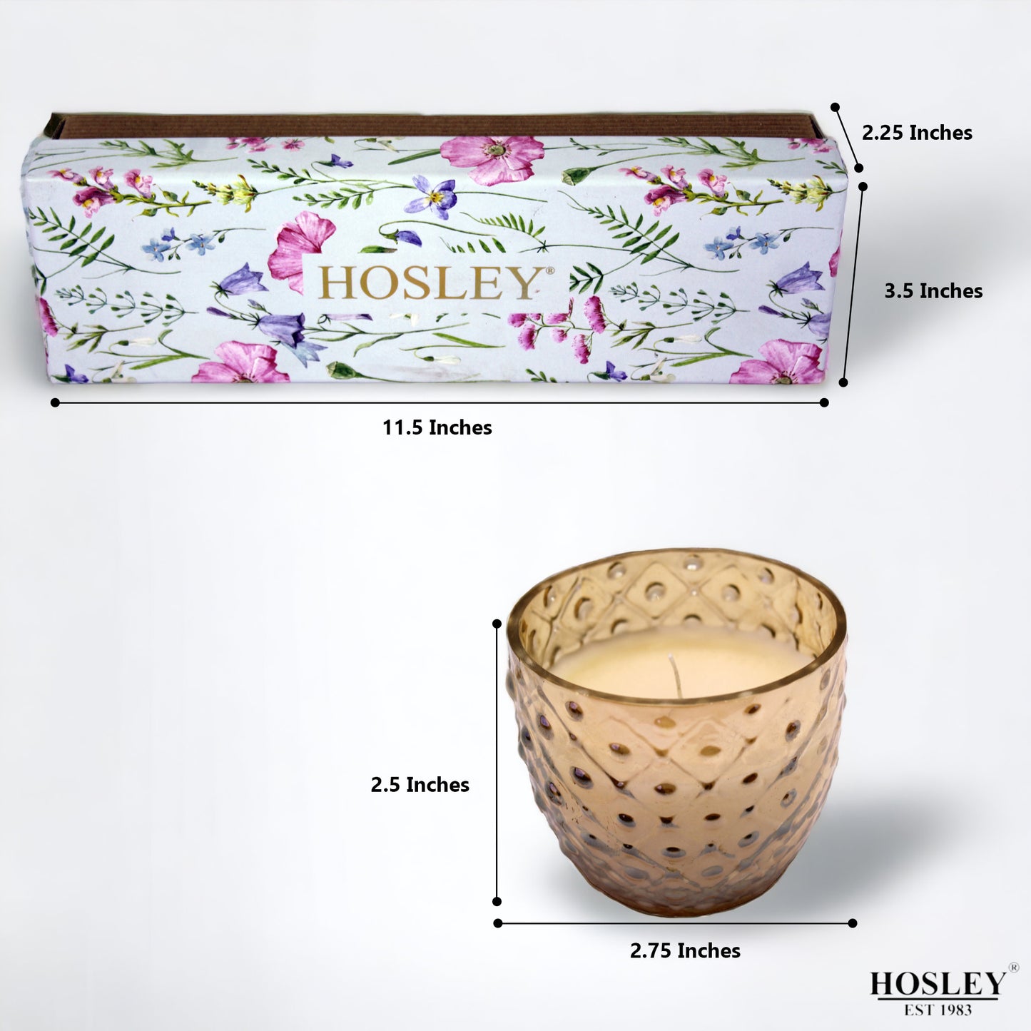 Hosley® 4 In 1 Gift Box - Scented Gold Glass Candles with Ceramic Incense Stick Holder, Rose Petals and Dragon Blood Incense Sticks