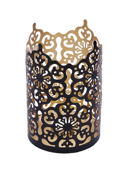 Hosley Set of 2 Black-Gold Metal Sleeve - With Free 6 Unscented Tealights