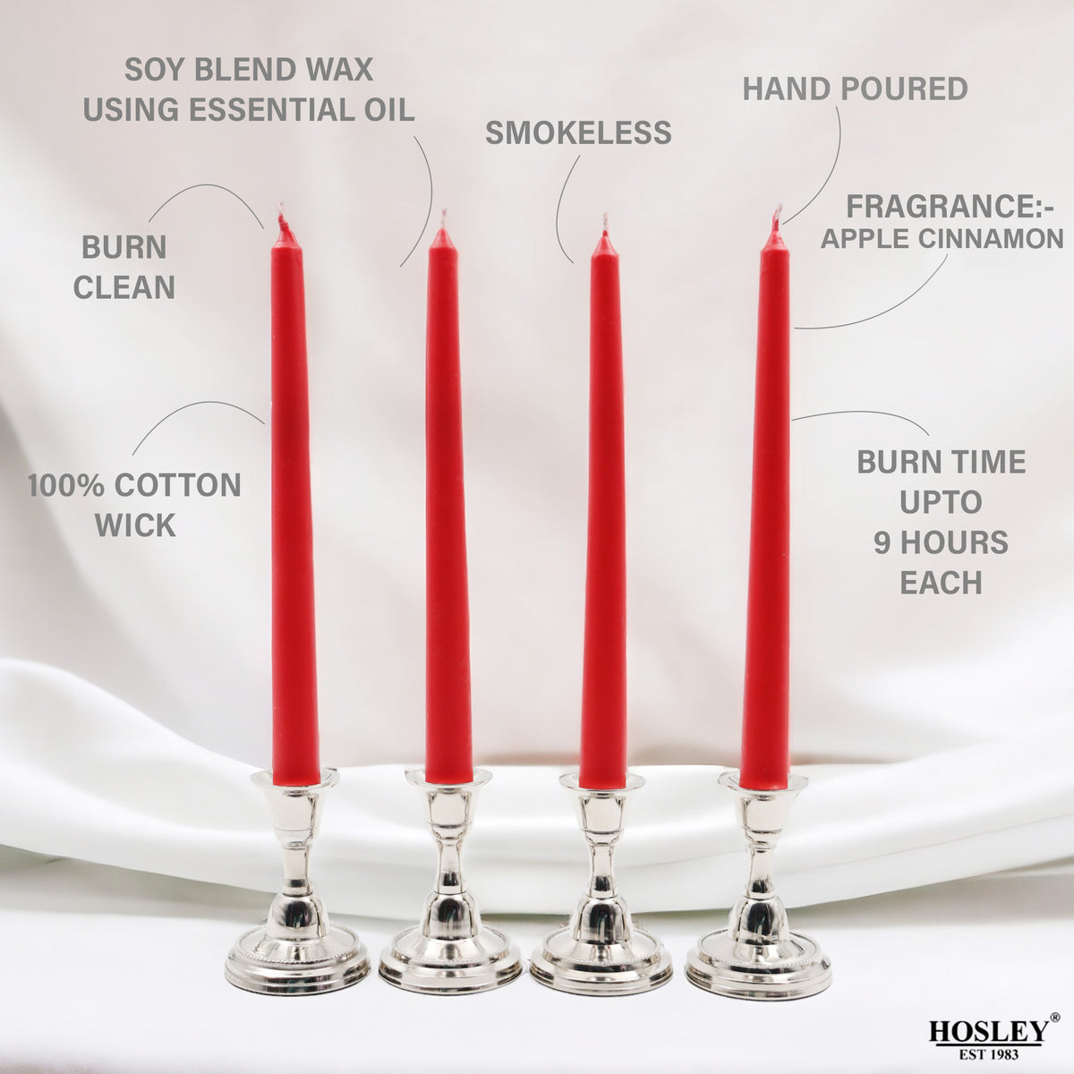 Hosley Apple Cinnamon Fragranced Red Taper Candles – Pack of 6, 25.4cm