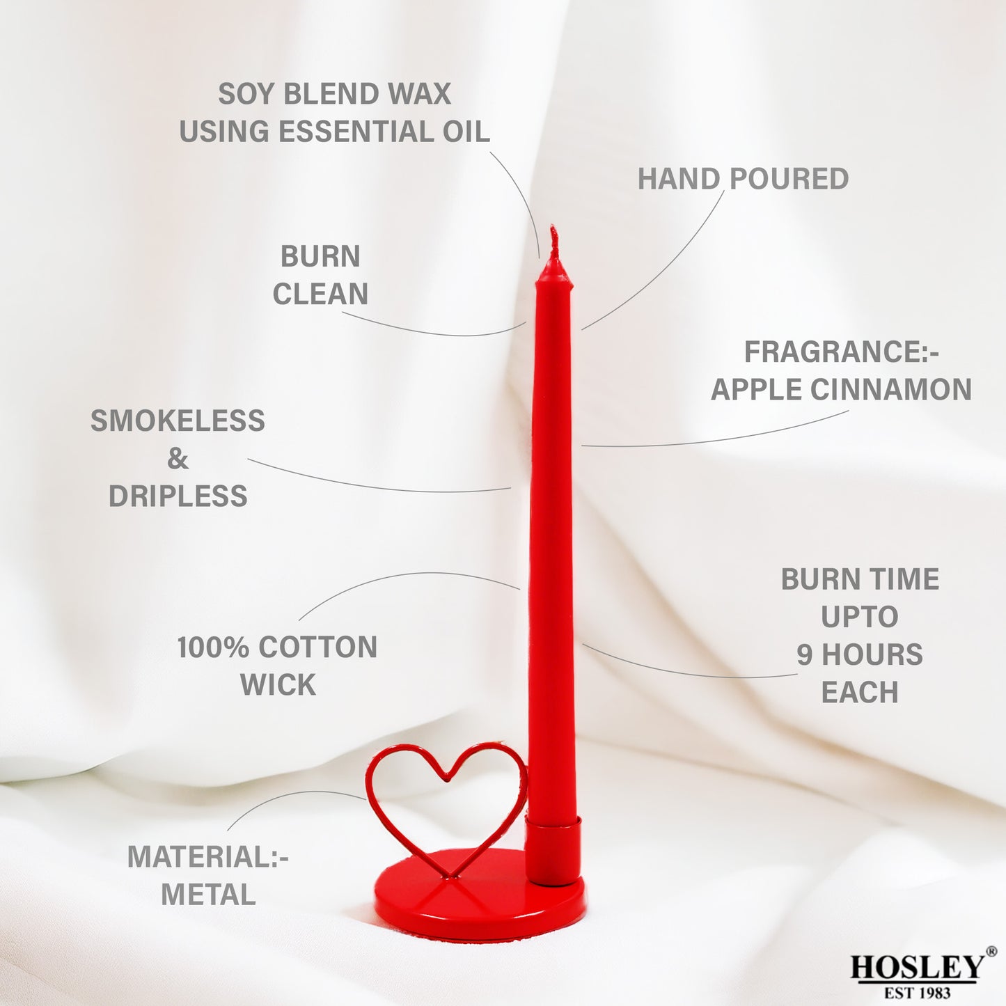 Hosley Set of 1 Heart Shape Iron Taper Candle Holder with Set of 4 Apple Cinnamon Fragrance Taper Candles