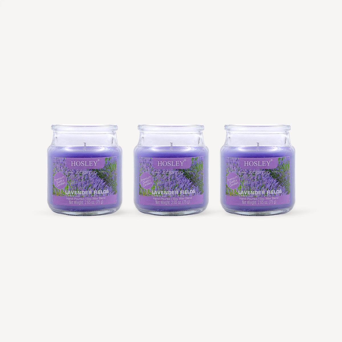 Hosley Lavender Fields Fragranced Jar Candles – Set of 3, 2.65 Oz Each