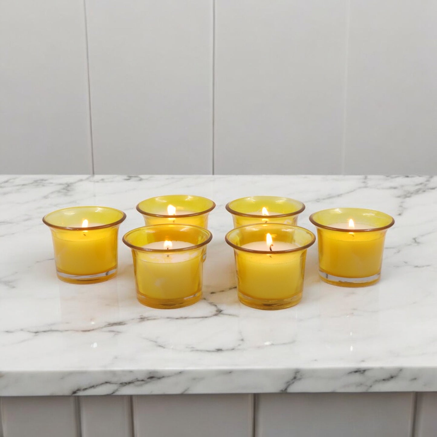 Hosley Highly Fragranced Sweet Pea Jasmine Filled Votive Glass Candle Holder - Pack of 6, Yellow
