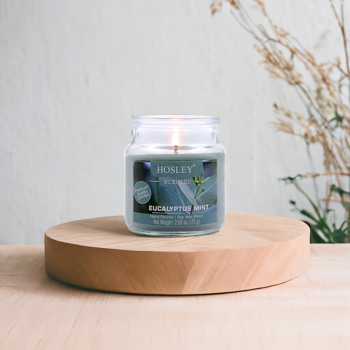Hosley® Eucalyptus Mint Highly Fragranced, 2.65 Oz wax, Jar Candle