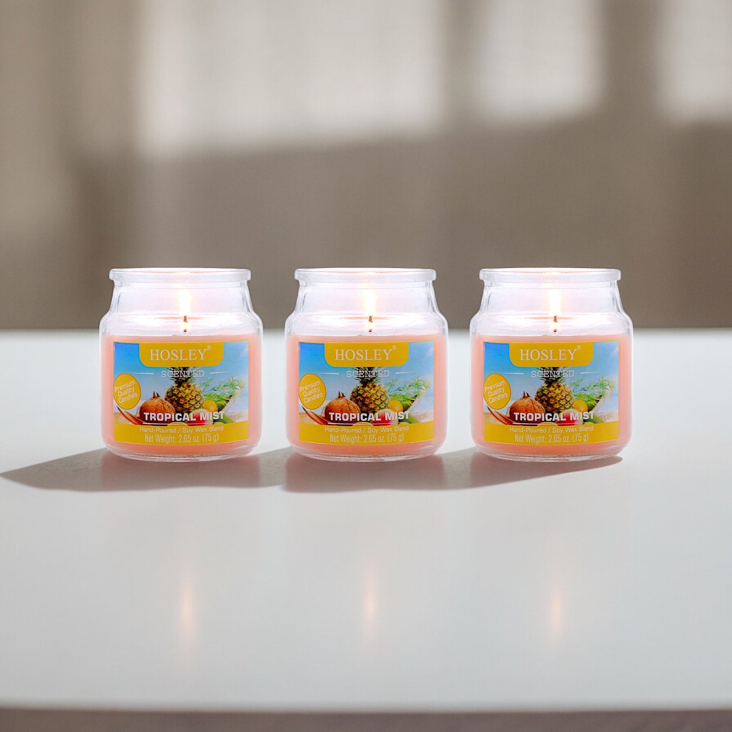 Set of 3 Hosley® Tropical Mist Highly Fragranced Jar Candles, 2.65 Oz wax each