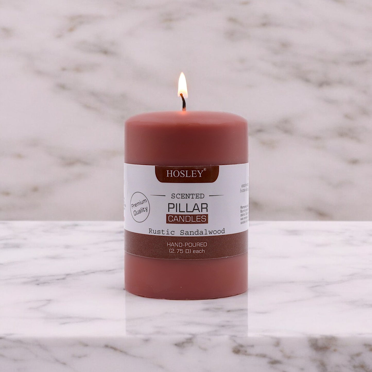 Hosley® Rustic Sandalwood Highly Fragranced 4inch Pillar Candle