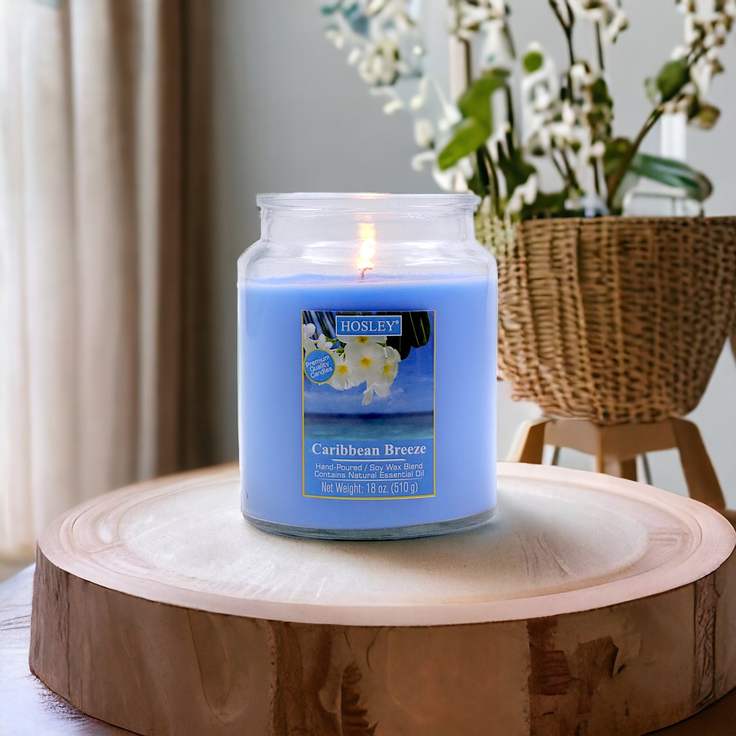 Hosley® Caribbean Breeze Highly Fragranced, 18 Oz wax, Large Jar Candle