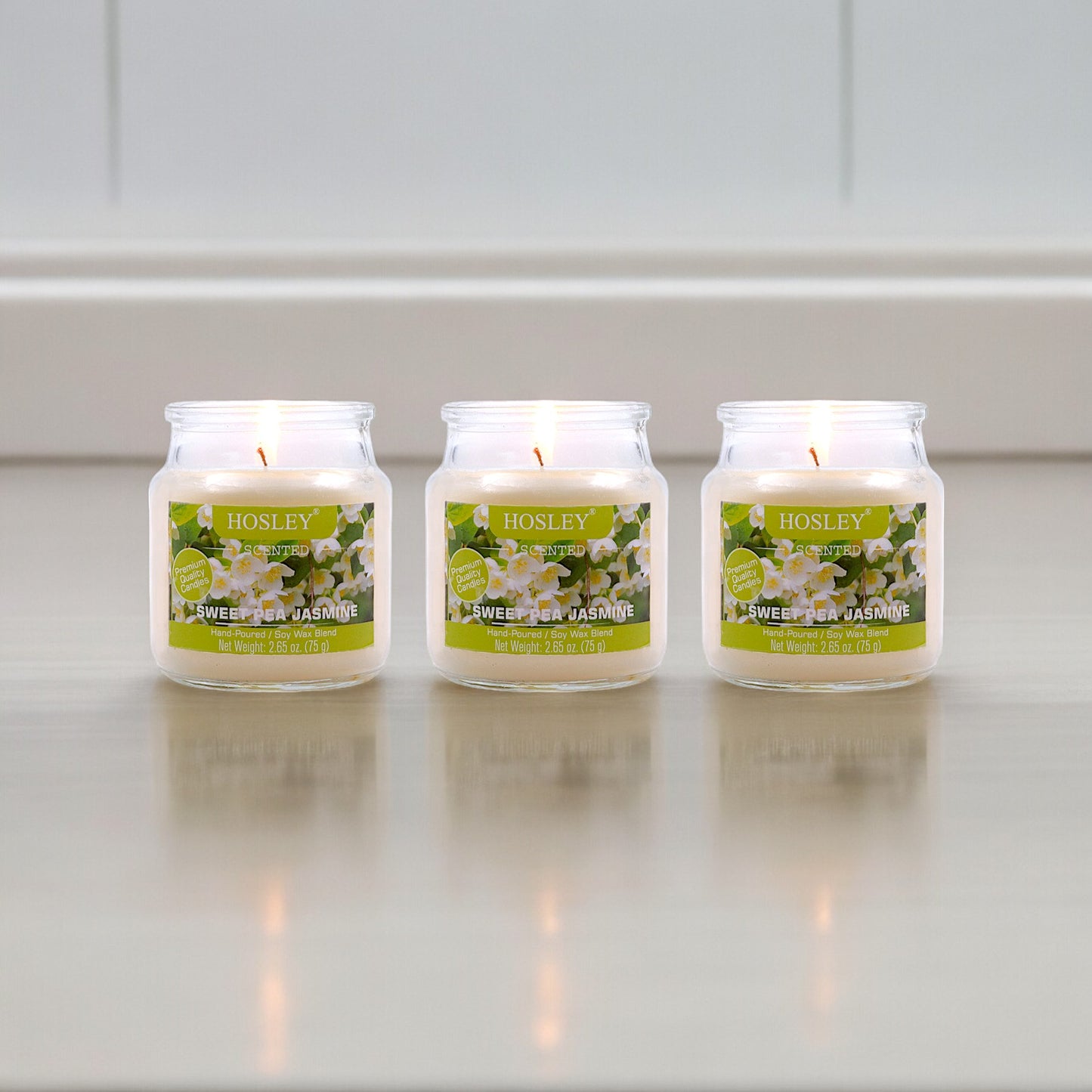Set of 3 Hosley® Sweet Pea Jasmine Highly Fragranced Jar Candles 2.65 Oz wax each