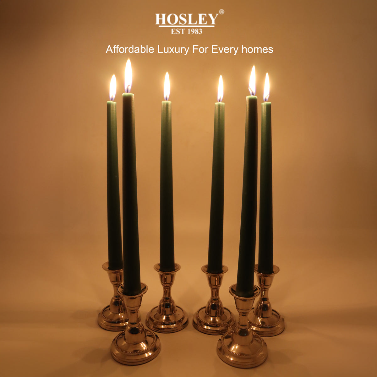 Hosley Unscented Green Taper Candles – Set of 6, 25cm
