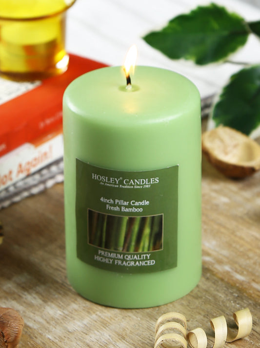 Hosley® Fresh Bamboo Highly Fragranced 4inch Pillar Candle