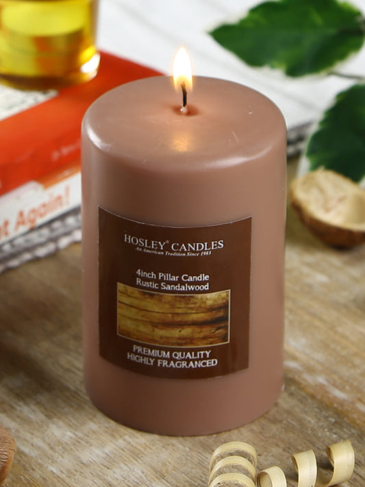 Hosley® Rustic Sandalwood Highly Fragranced  4inch Pillar Candle