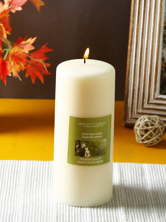 Hosley® Sweet Pea Jasmine Highly Fragranced 6inch Pillar Candle