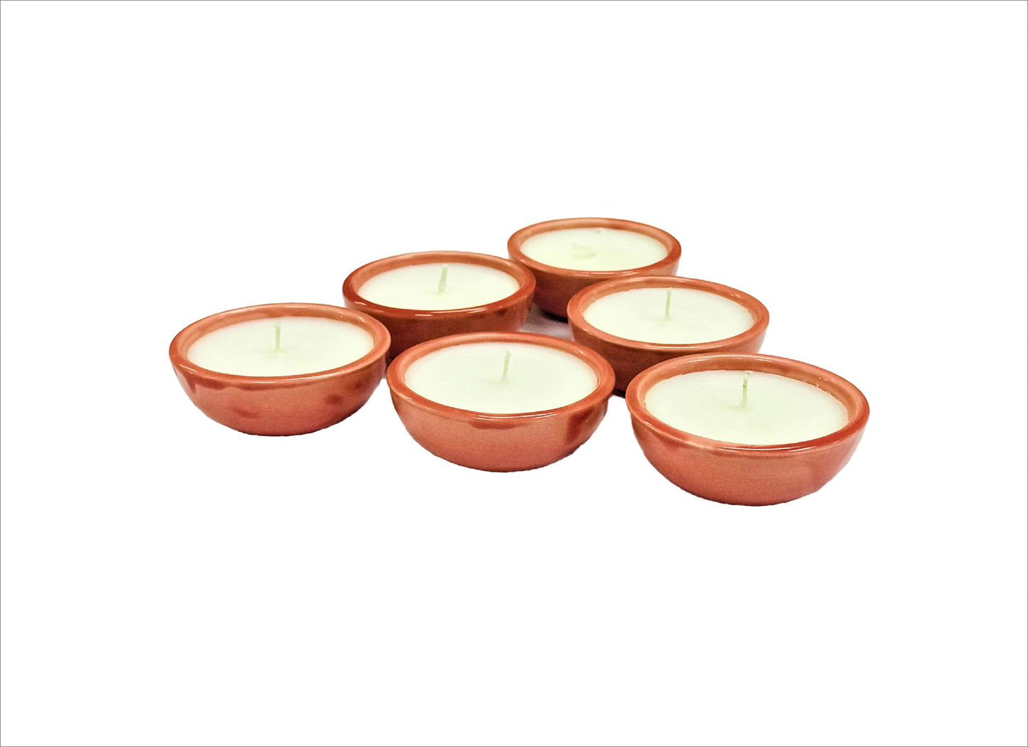 Hosley Set of 6 Rose Fragrance Ceramic Candles for Decoration Jar Candles /Ceramic Diyas for Diwali, Festivals, Red Gerua