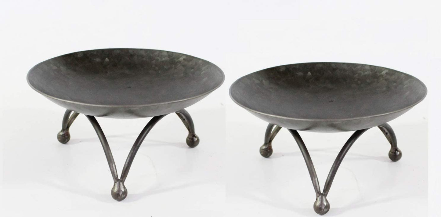 Hosley Set of 2 Black Zinc Candle Pillar / Table Top Holder- 6" Dia. Ideal Gift for Diwali, Weddings, Home Decoration