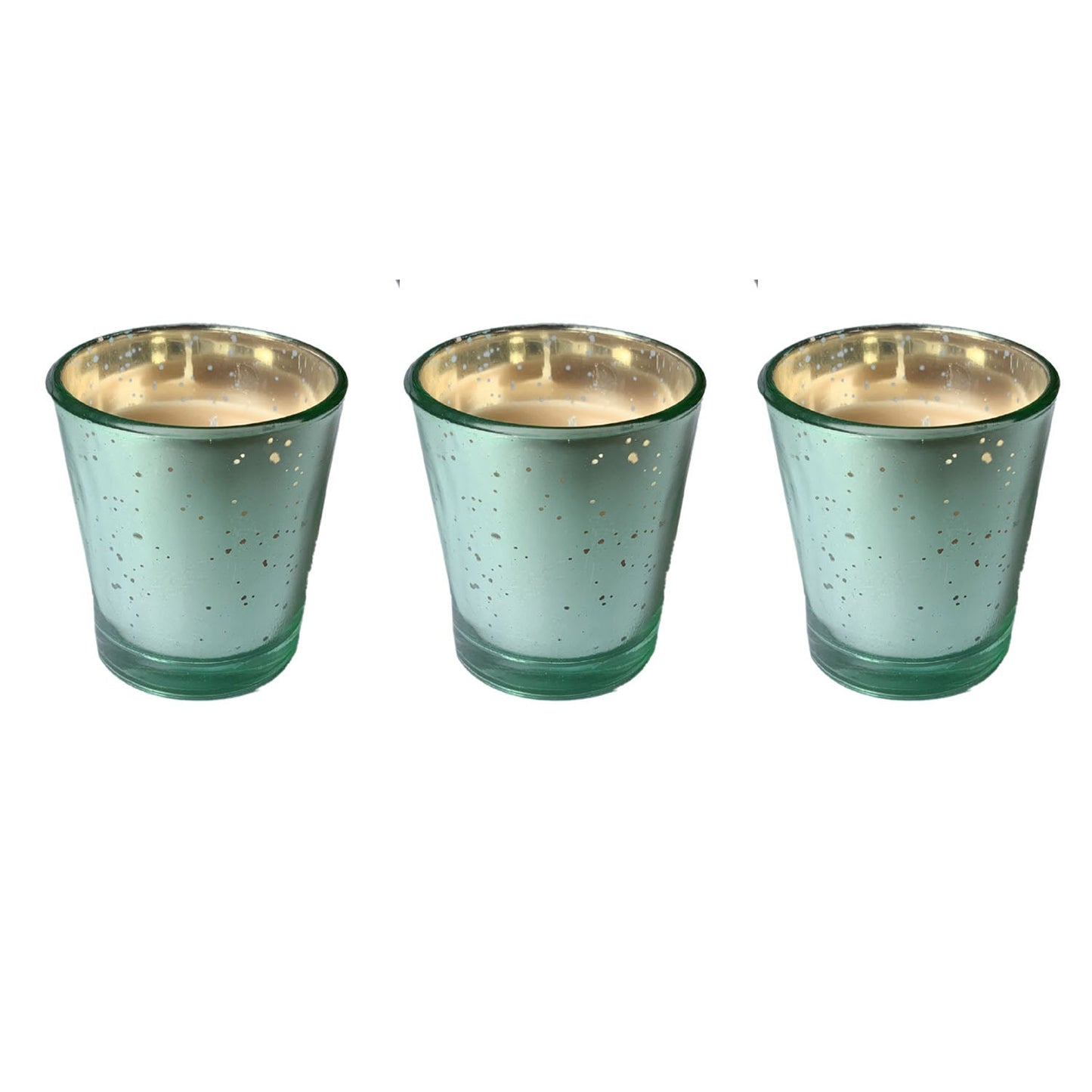 Hosley Set of 3 Sweet Pea Jasmine Fragrance Metallic Green Glass Candle / Candles for Home Decoration