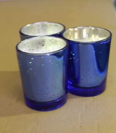Hosley Set 3 Lavender Fragrance Metallic Blue Glass Candle / Candles for Home Decoration
