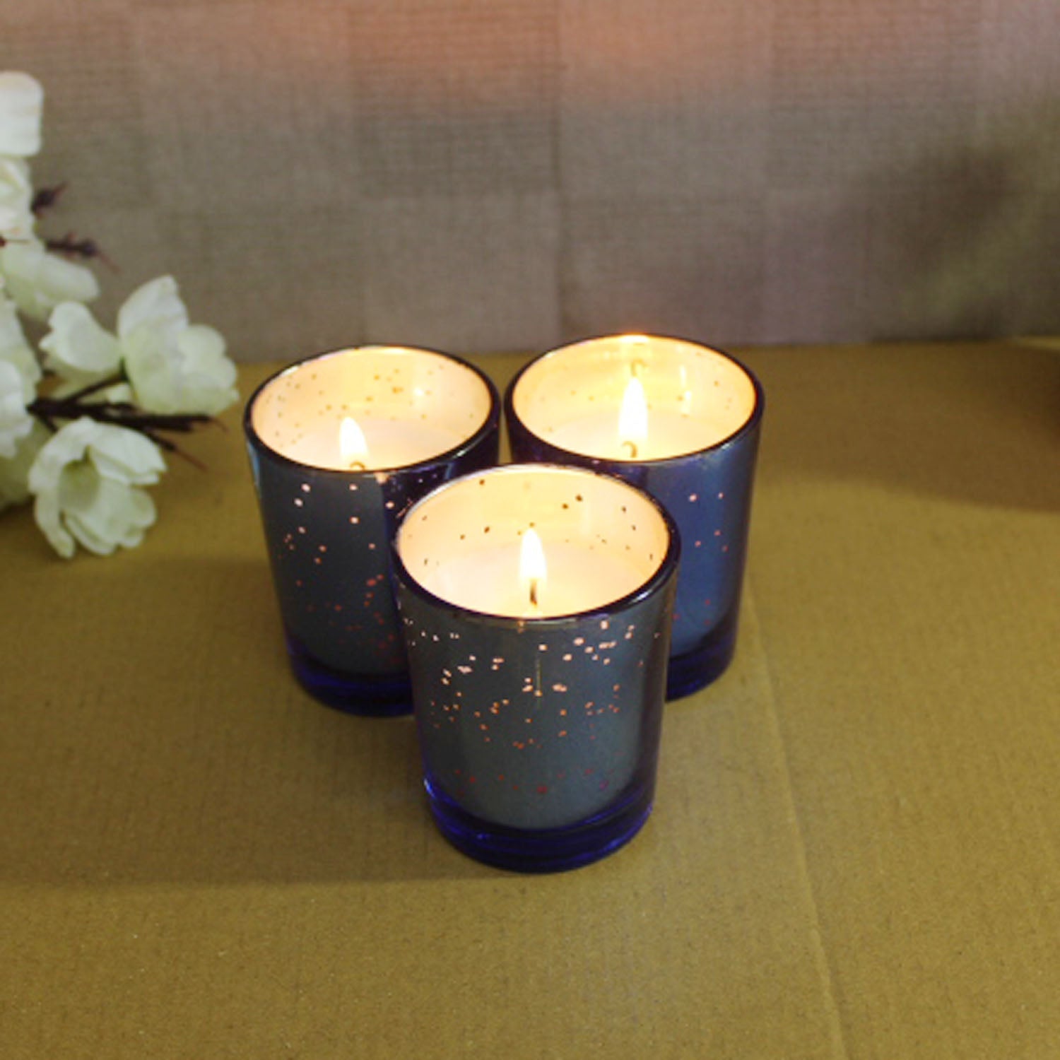 Hosley Set 3 Lavender Fragrance Metallic Blue Glass Candle / Candles for Home Decoration