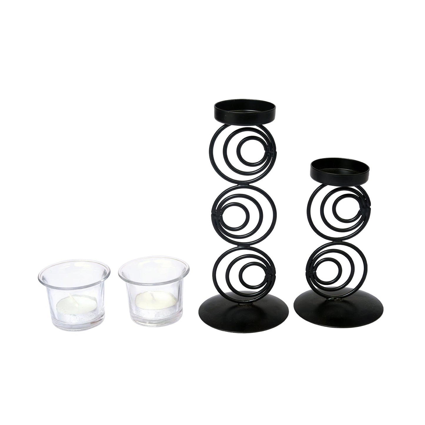 Hosley Black powdercoated Metal Candle Holders with 2 Glass for Home Decoration Dinning Table Decoration Candle Wedding Décor, Pack of 2