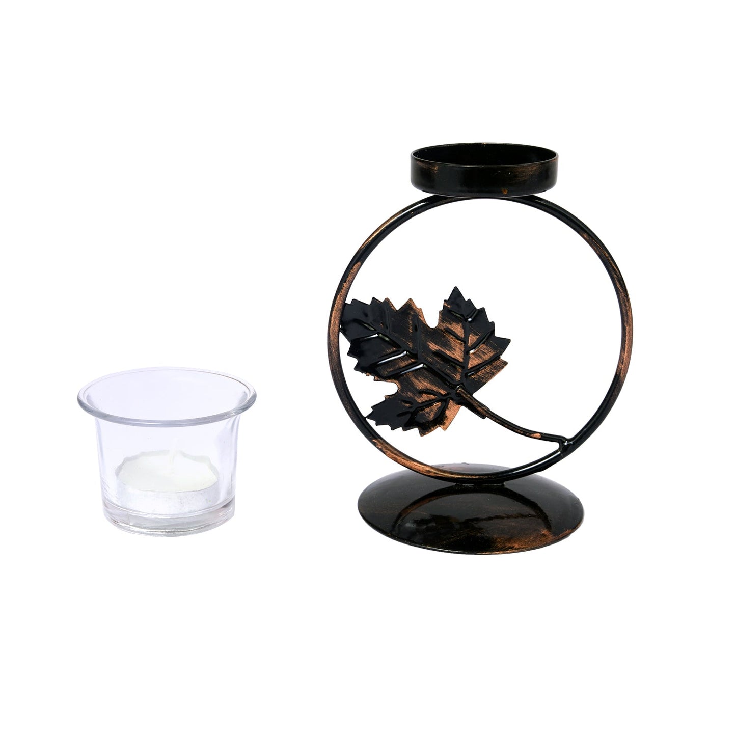 Hosley Metal Black and copper Tealight Candle Holder with Glass for Home Decoration Lightning Gifting, Pack of 1