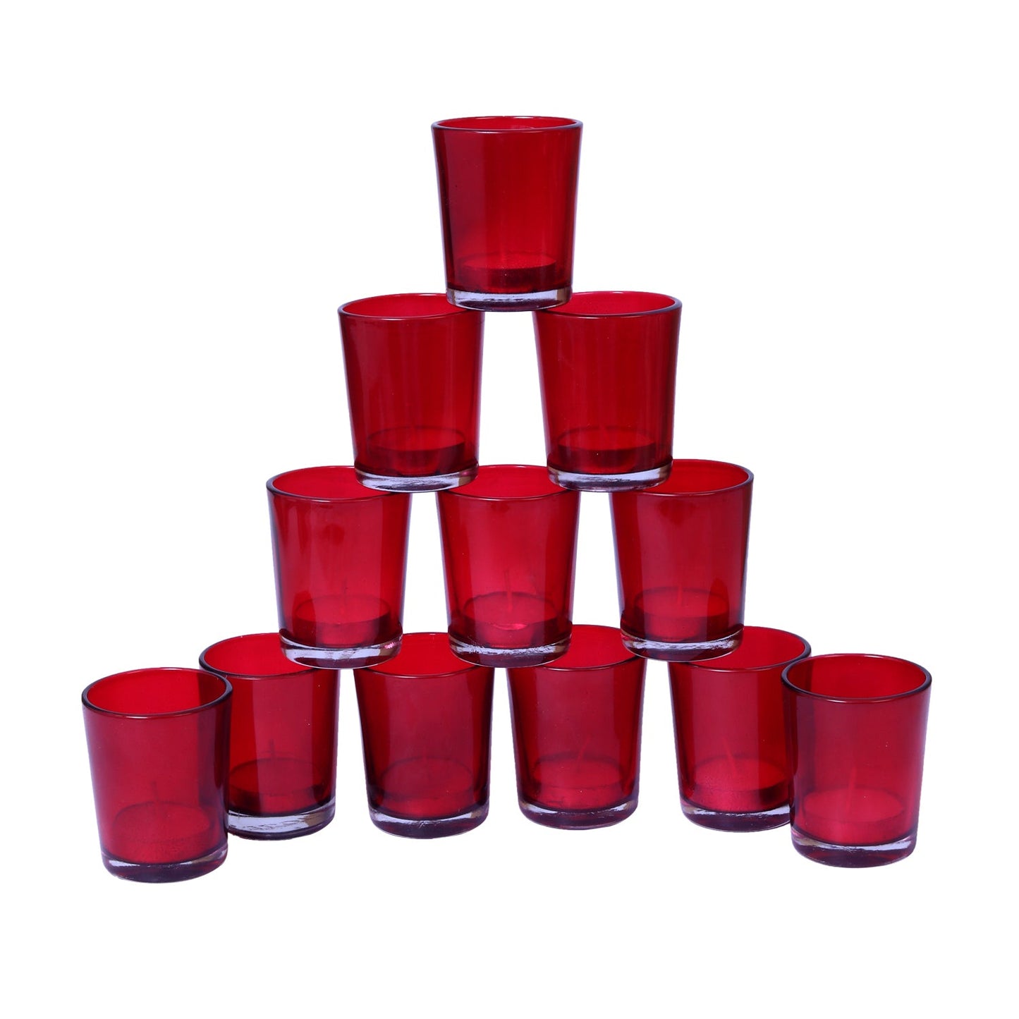 Hosley Votive Glass Candles Tealight Candle Holder with Free Tealights for Home Decoration, Pack of 12, Red