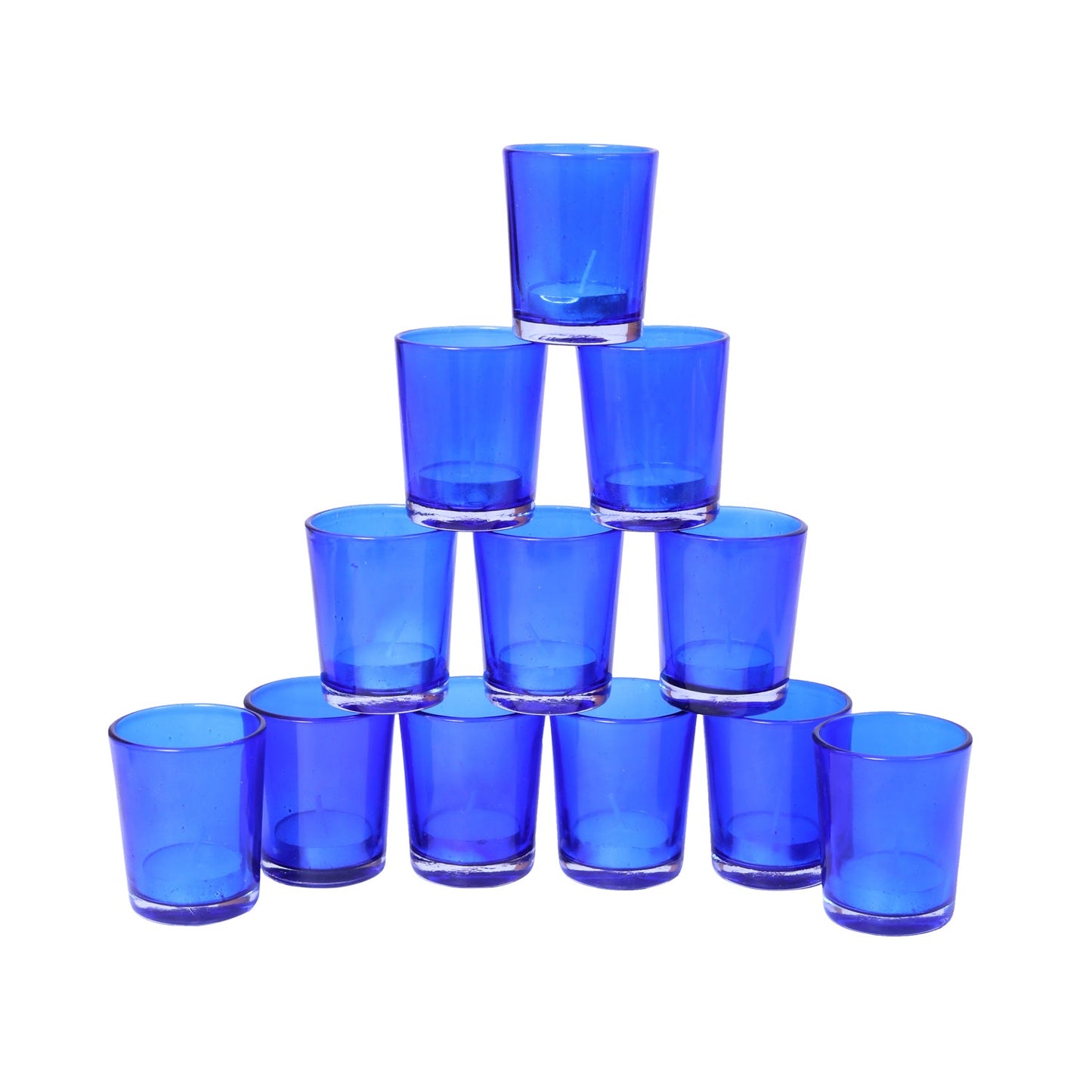 Hosley Votive Glass Candles Tealight Candle Holder with Free Tealights for Home Decoration, Pack of 12, Blue