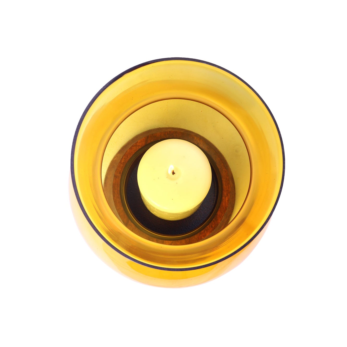 HOSLEY Pillar Candle Holder Beautiful Table Top Candle Holder with Pillar Candle made from Wood & Glass, Yellow, Pack of 1