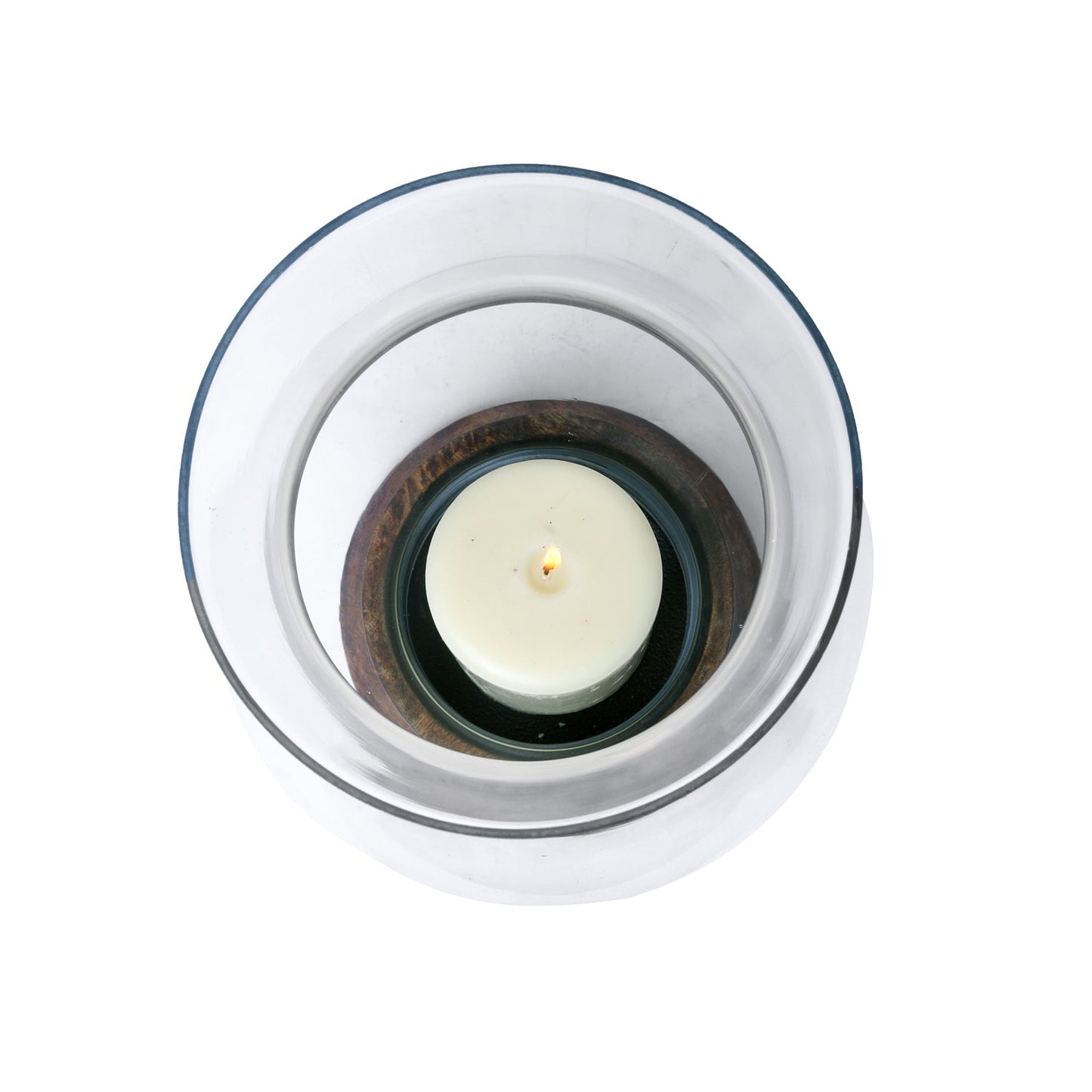 HOSLEY Pillar Candle Holder Beautiful Table Top Candle Holder with Pillar Candle made from Wood & Glass, Clear, Pack of 1