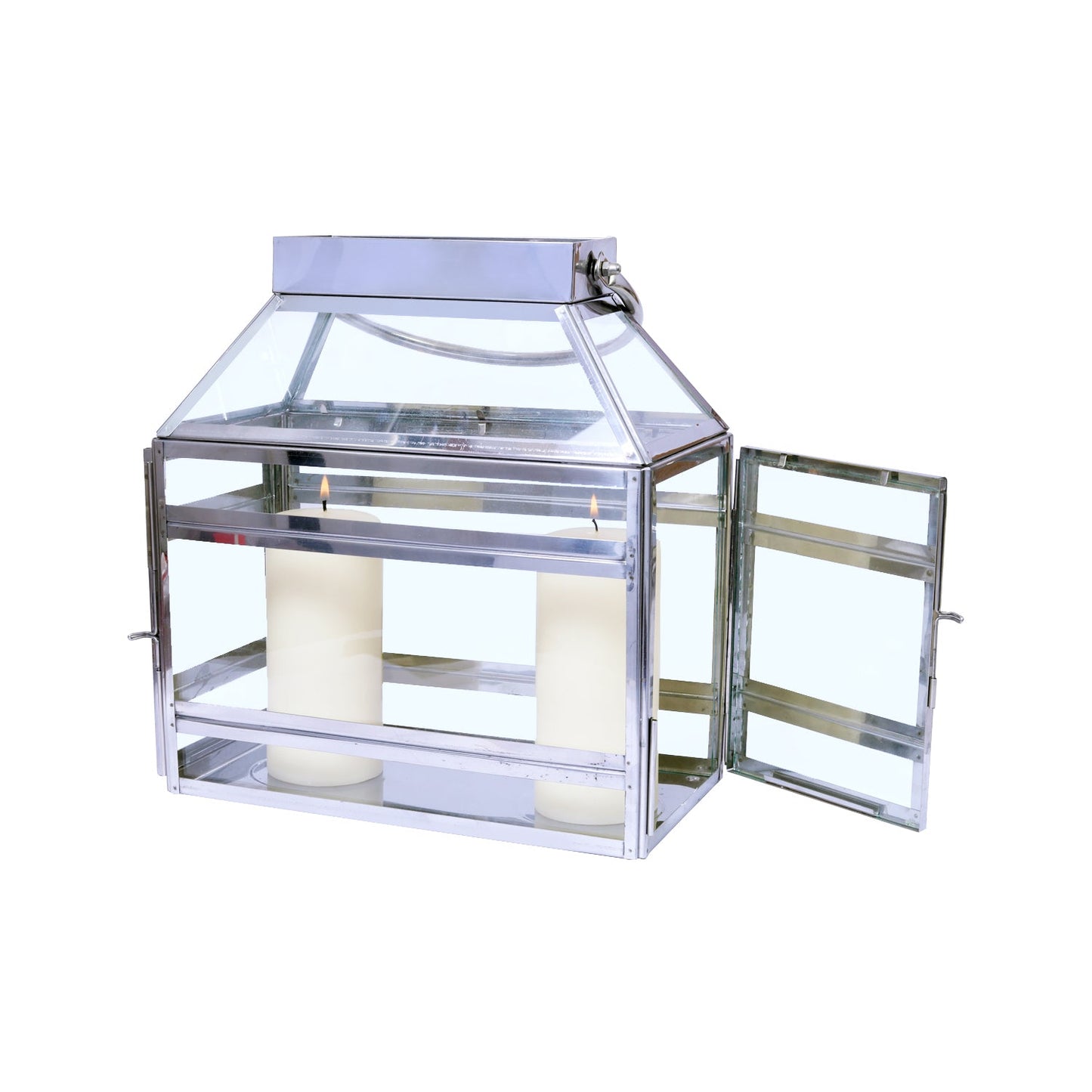 Hosley 12.5 Inch high Decorative Stainless Steel Lantern with Pillar Candle Lantern for Home Decortaion, Silver, Pack of 1