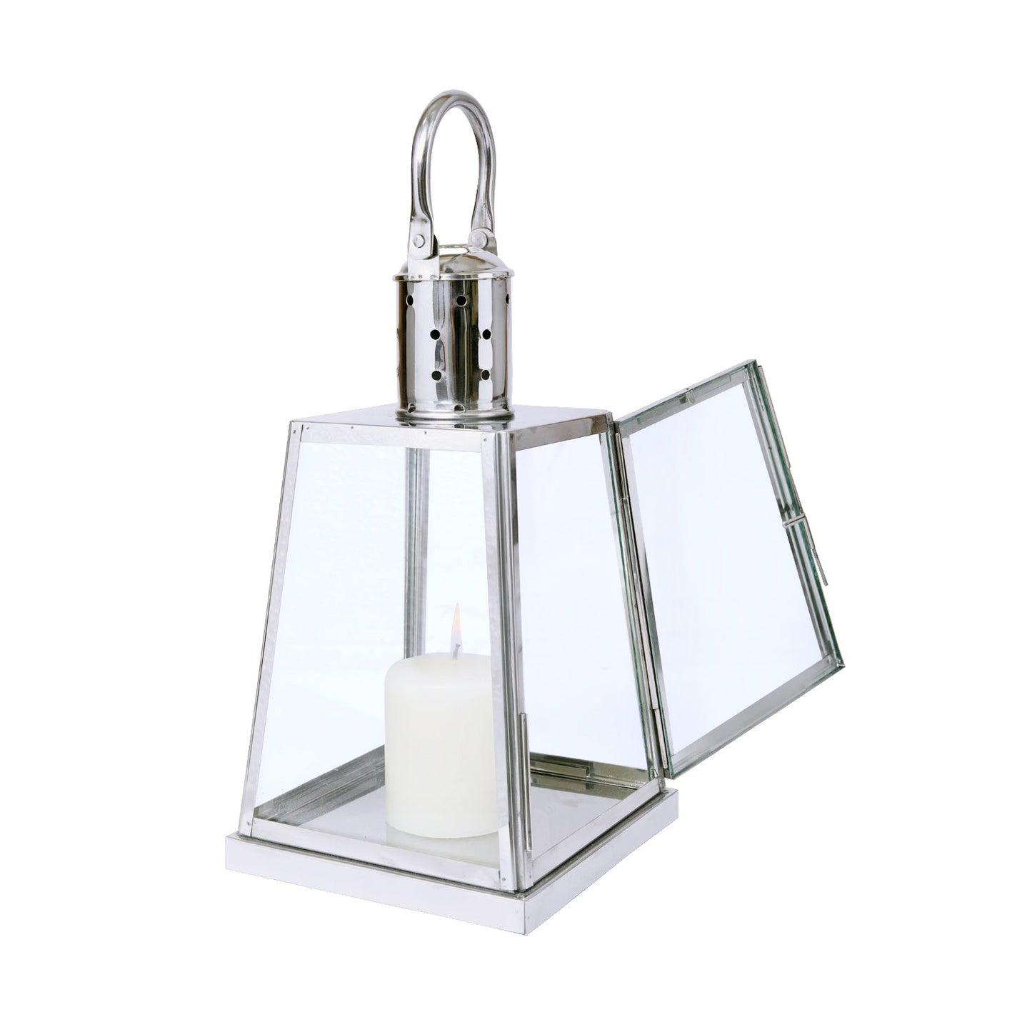 Hosley Stainless Steel Classic Style Lantern Candle Holder for Home Decoration 11.5 Inch High with Pillar Candle Ideal Gift for Weddings Festivities Parties Outdoor Activities, Silver, Pack of 1