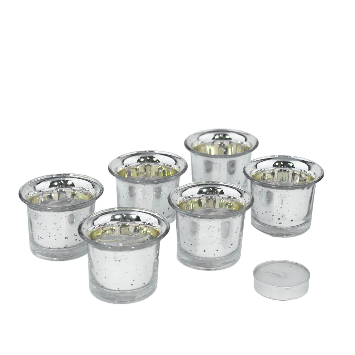Hosley Decorative Glass Candles/ Votive Candles for Home Decor with 6 Pcs Tealights for Decoration, Pack of 6, Silver