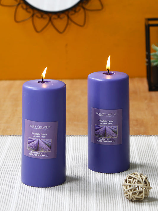 Hosley Set of 2 Lavender Fields 6Inchs Pillar Candles