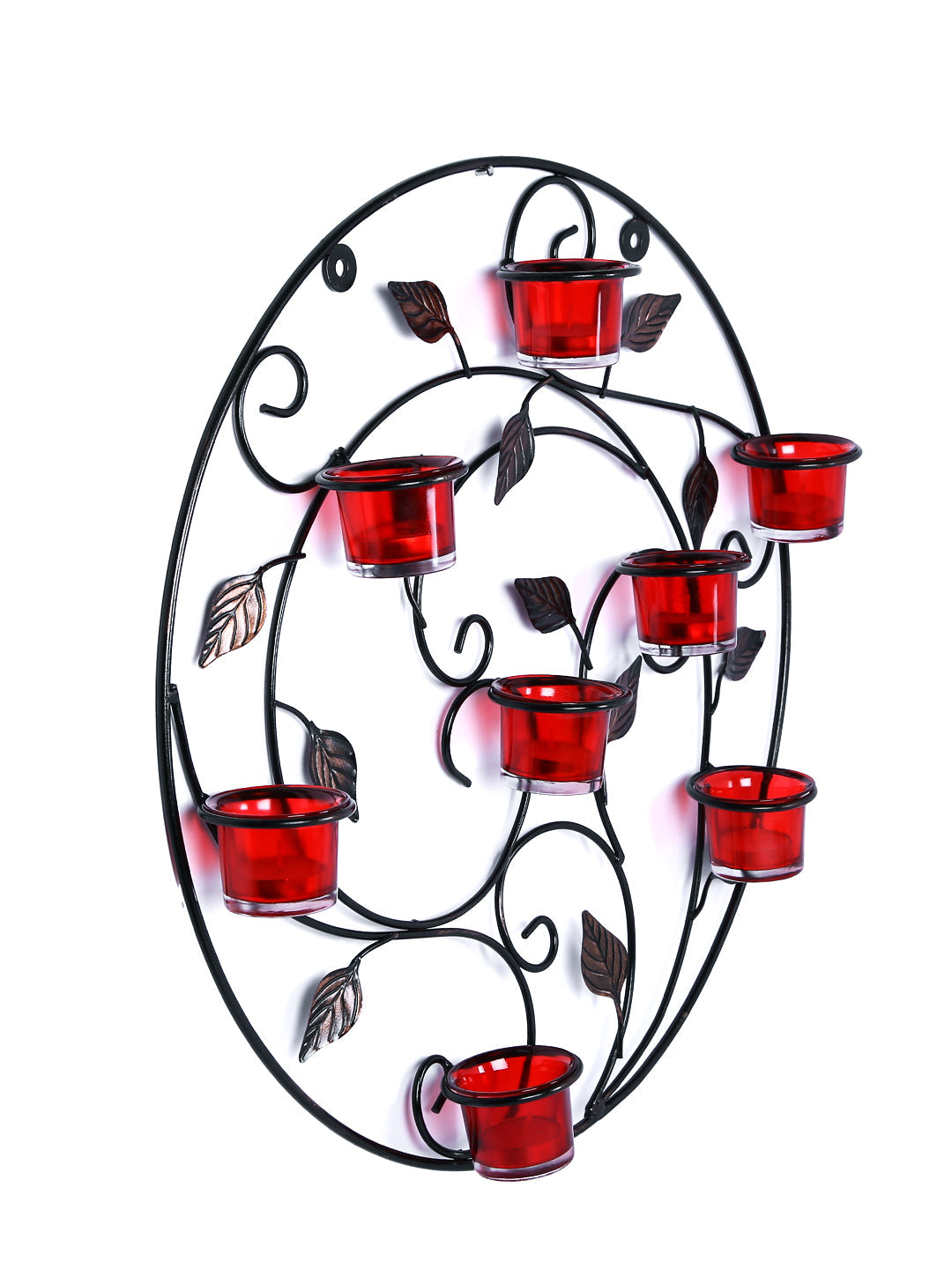 Hosley Antique Bronze Decorative Wall Sconce with Metallic Red Glass and Free Tealights