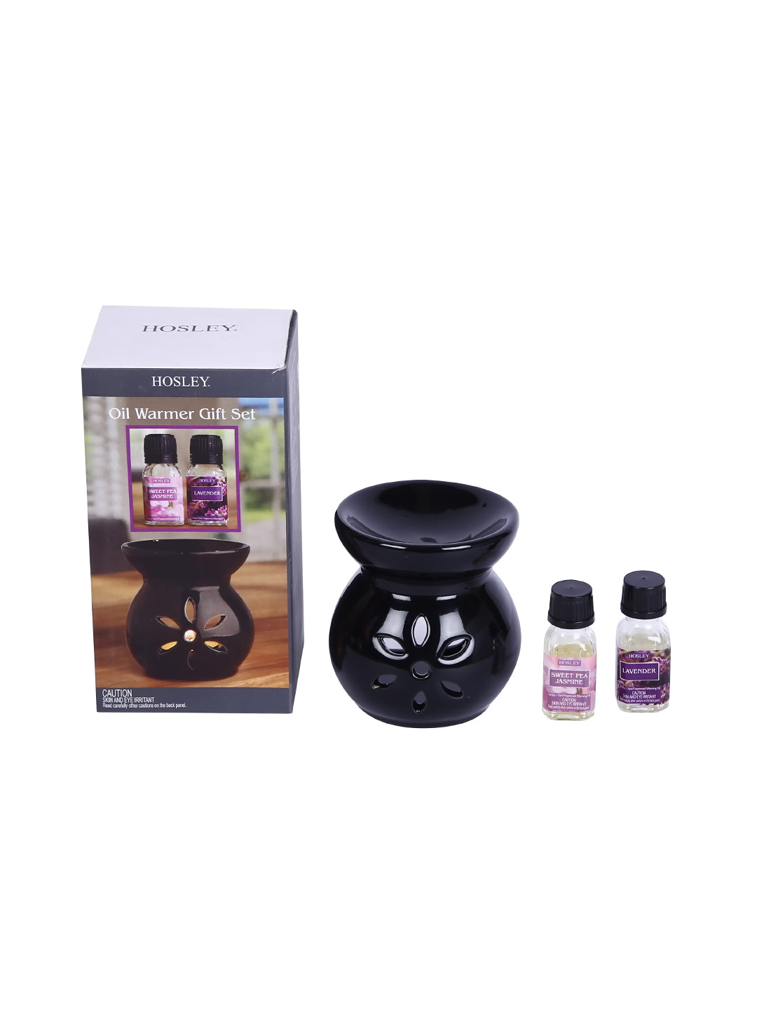 Hosley Ceramic Black Aroma Oil Warmer/ Oil Diffuser with Oil Bottles and Tealight For Gifting / Home Fragrance