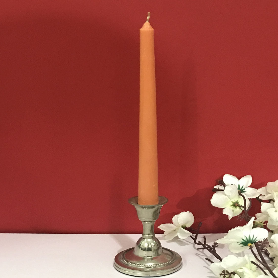 Hosley Unscented High Taper Candles for Birthday Diwali Gifting Chirstmas Home Decoration Candle for Decoration, (25.4 cm, Orange, Set of 4)