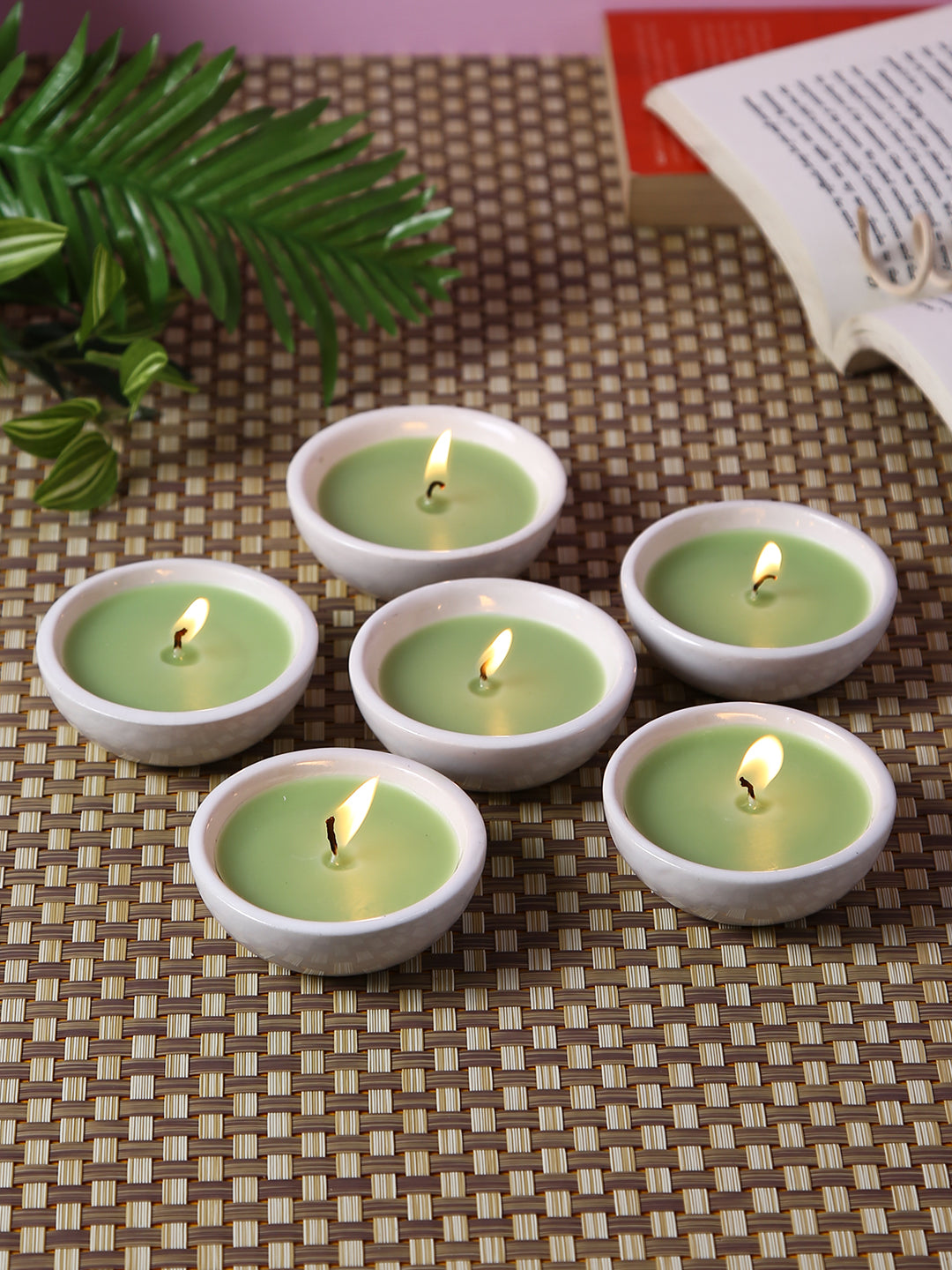 Set of 6 - Hosley Highly Scented Fresh Bamboo Ceramic Diyas