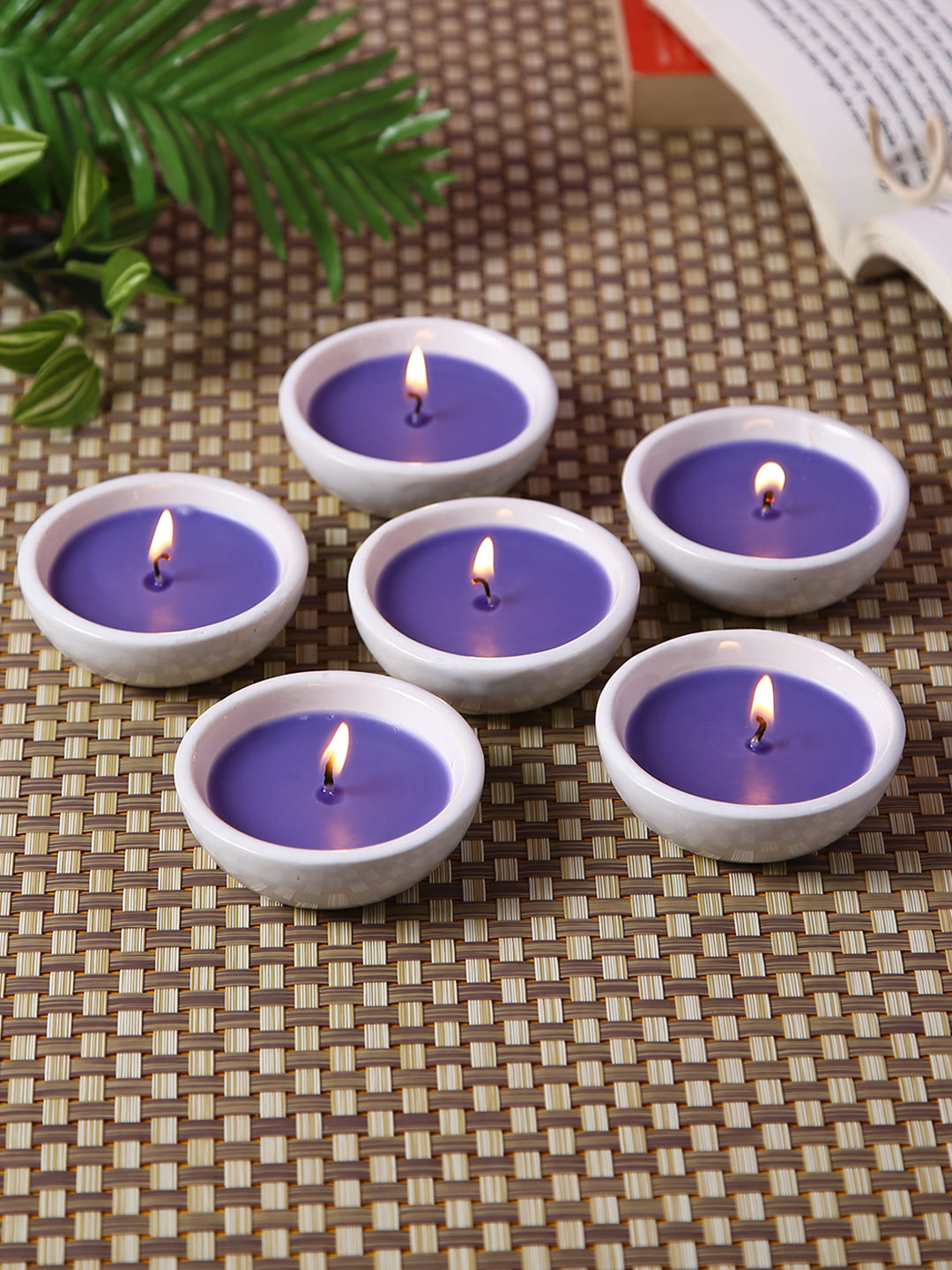 Set of 6 - Hosley Highly Scented Lavender Fields Ceramic Diyas