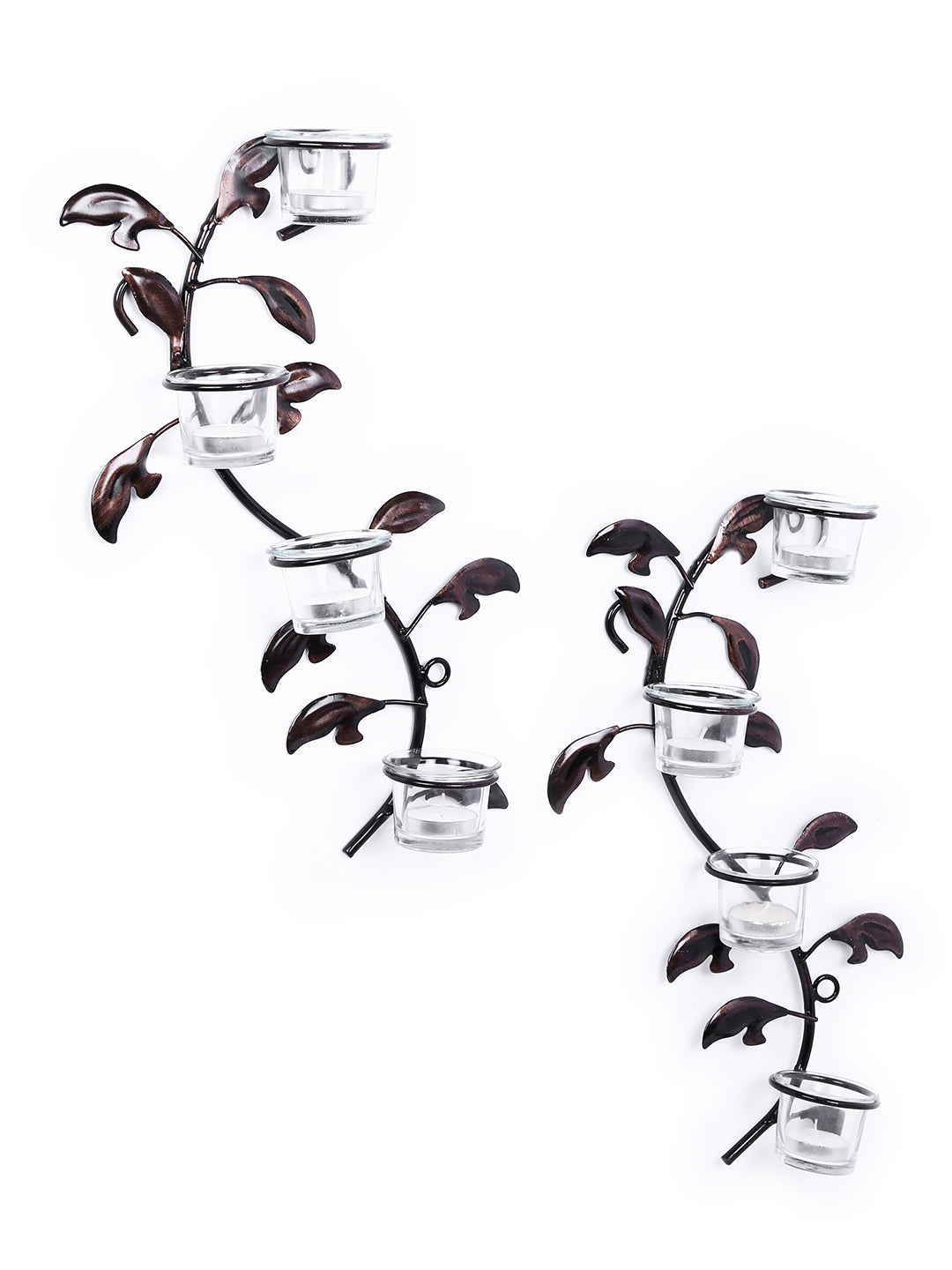 Set of 2 Hosley Wall sconces 40cm long with 8 Glass Cup Candle Holders and bonus Tealight Candles