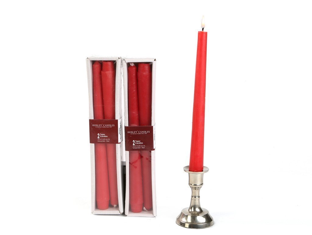 Hosley® Pack of 4 Unscented 25.4cm High Red Taper Candles