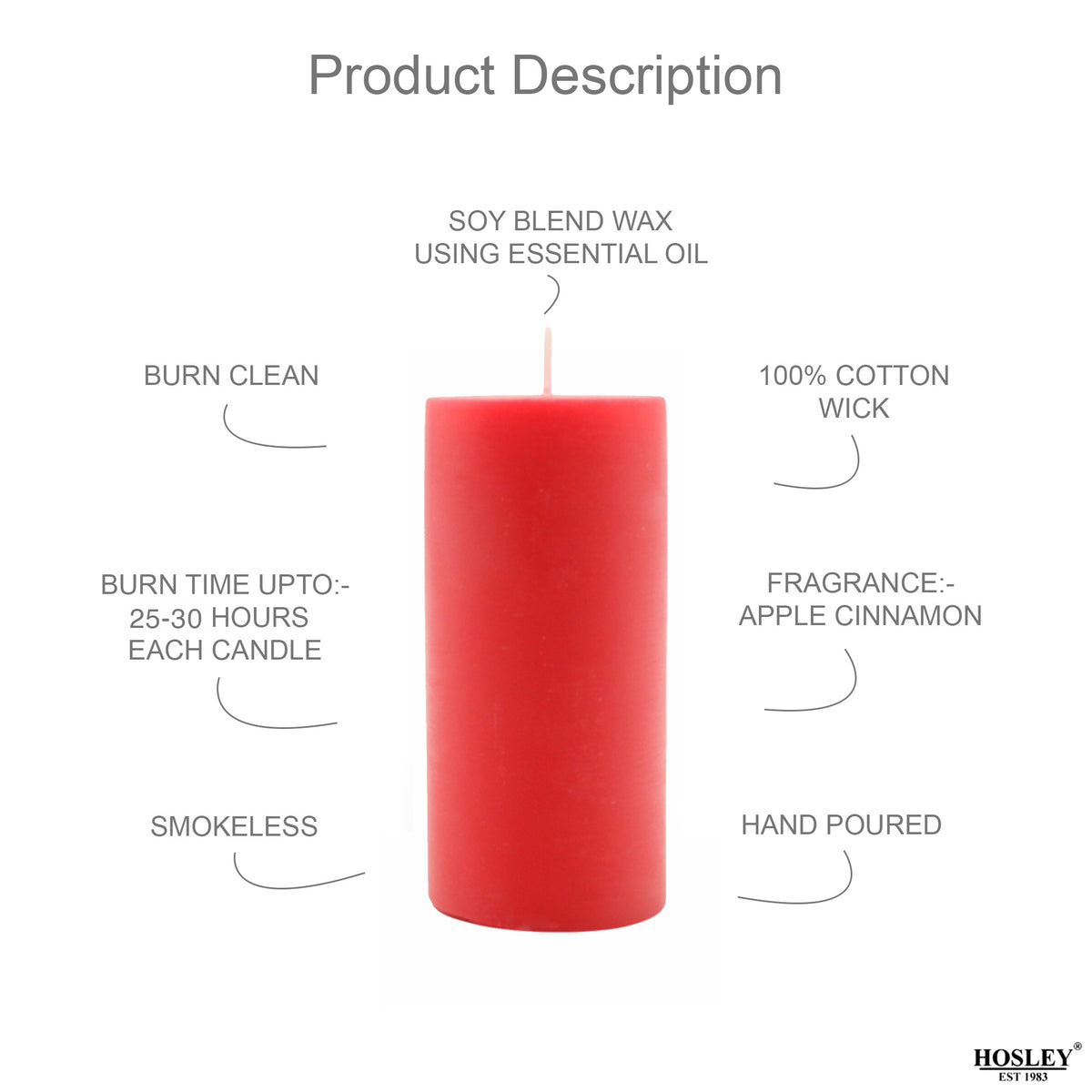 Hosley Set of 2 Fragrances Pillar Candles Apple Cinnamon - Premium Scented. Long-Lasting Burn
