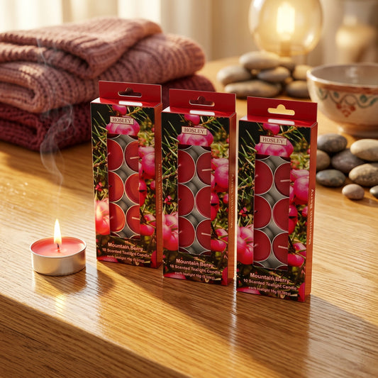 Hosley Scented Tealight Candles, Mountain Berry Fragrance Pack of 30, Red