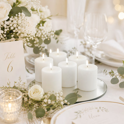 Hosley White Pillar Candles Set of 6 | Unscented Smokeless Decorative Candles | Soy Blend Wax| Long Burning- 30 Hours, 2Inch high Candle for Home Decor, Diwali Decoration, Prayer, Wedding & Gifting