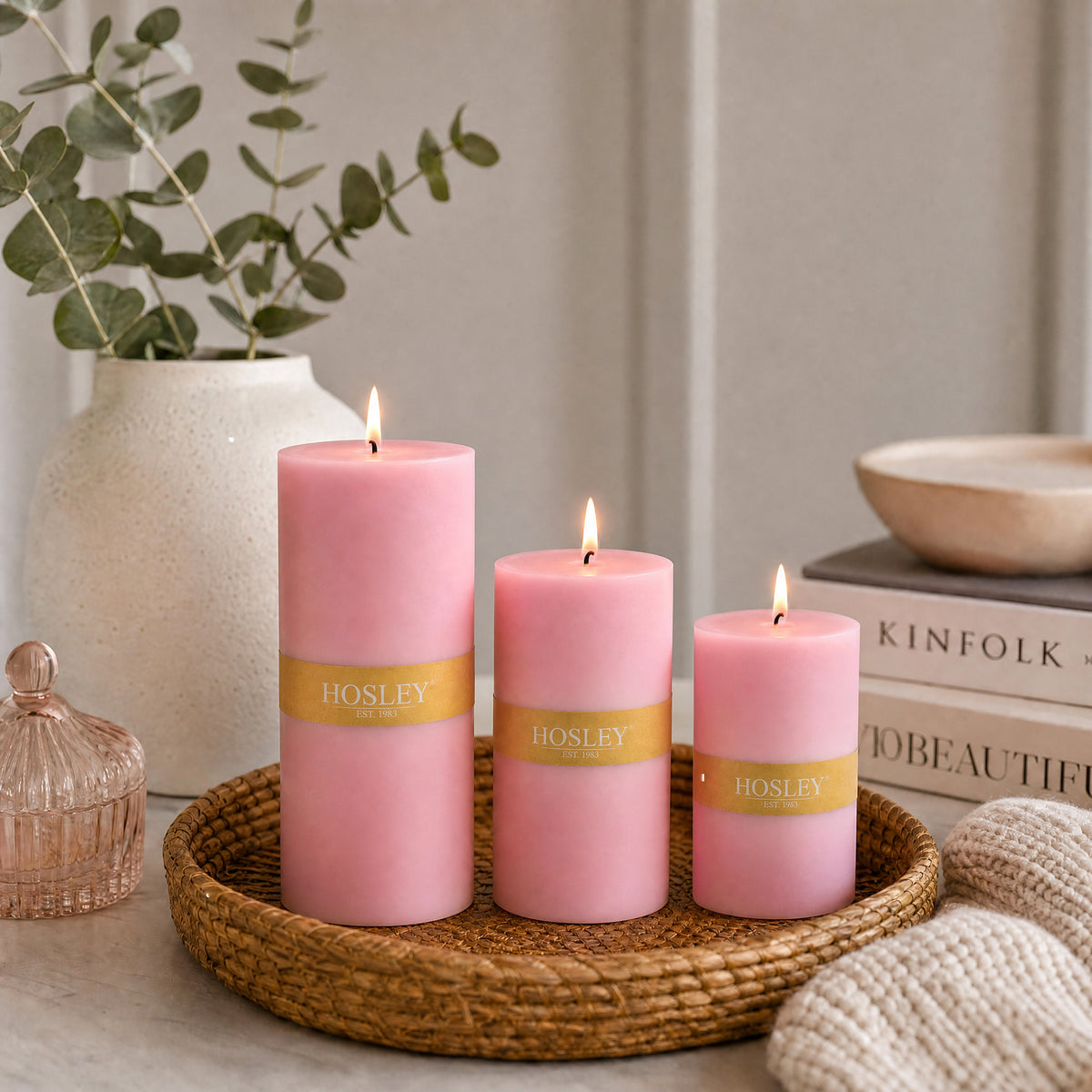 Premium Rose Scented Pillar Candle Set