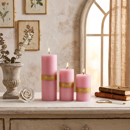Premium Rose Scented Pillar Candle Set
