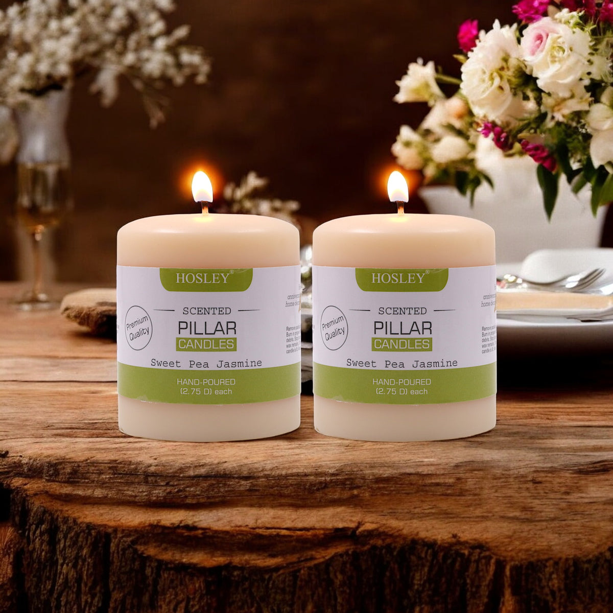 Hosley Set of 2 Sweeet Pea Jasmine 3Inchs Pillar Candles